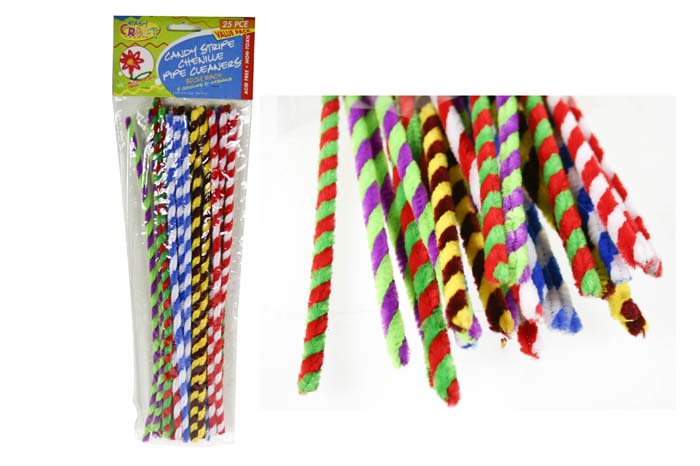 Chenille Stems - 6mm Candy Stripes - 5 Colours - Pack of 25